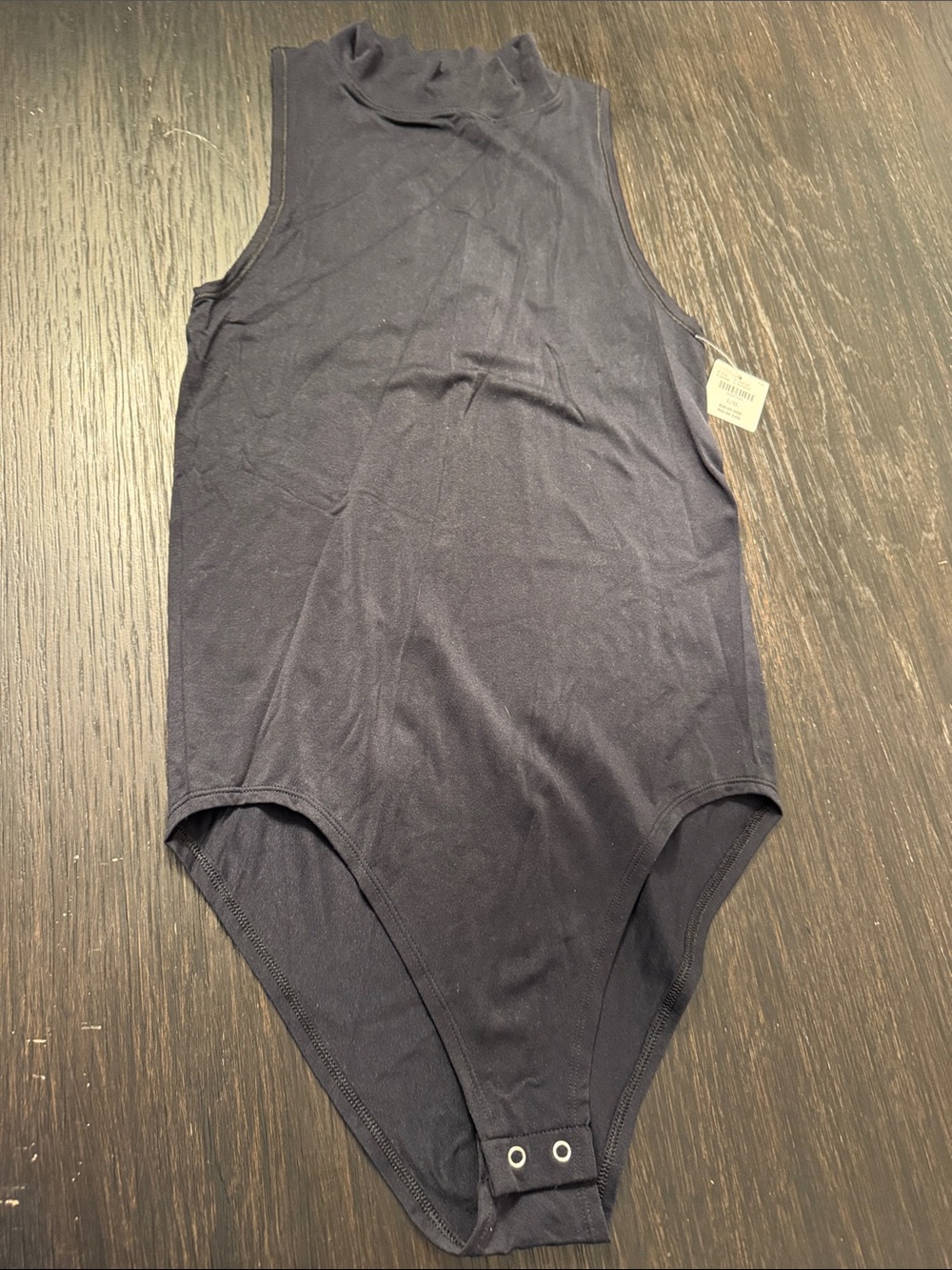 Anthropologie Navy Sleeveless Mock Neck Bodysuit